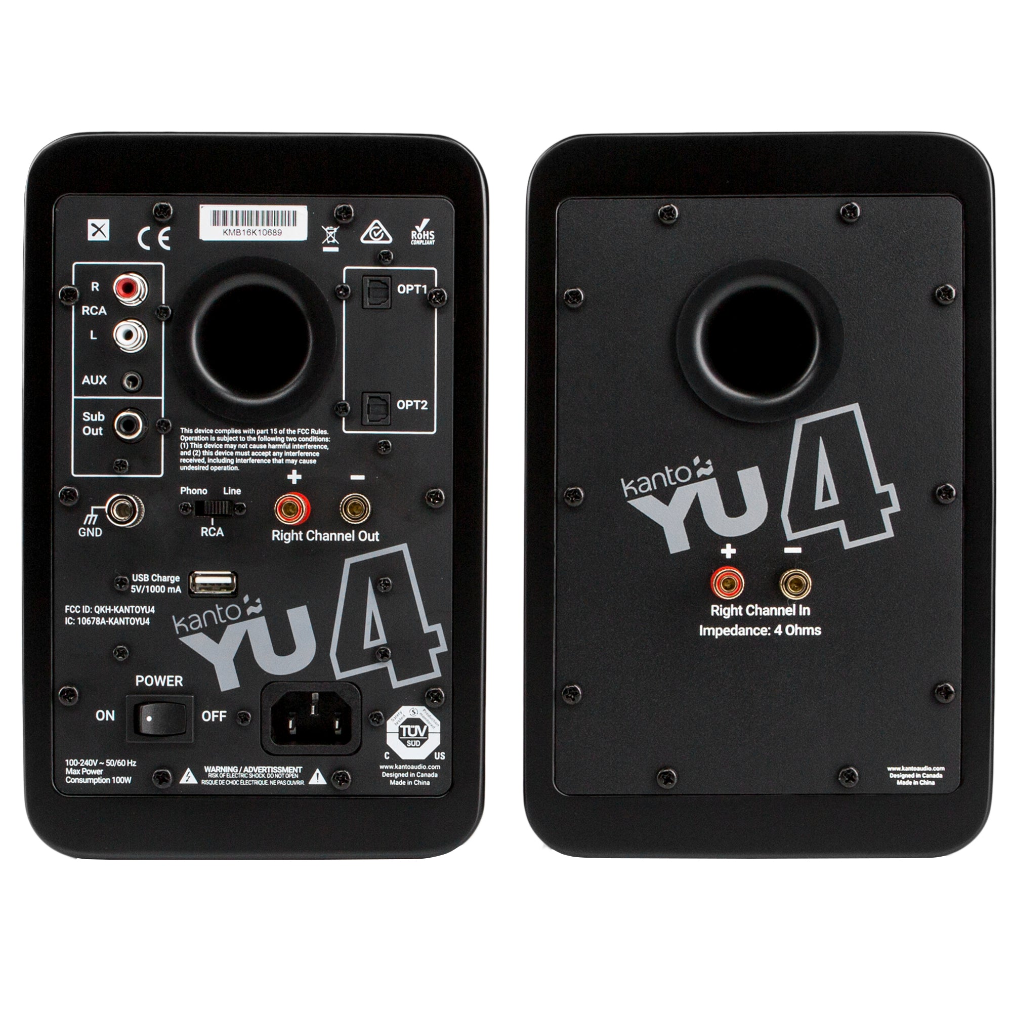 Kanto YU4 140W Powered Bookshelf Speakers with Bluetooth and Phono Preamp - Pair, Matte Black 4