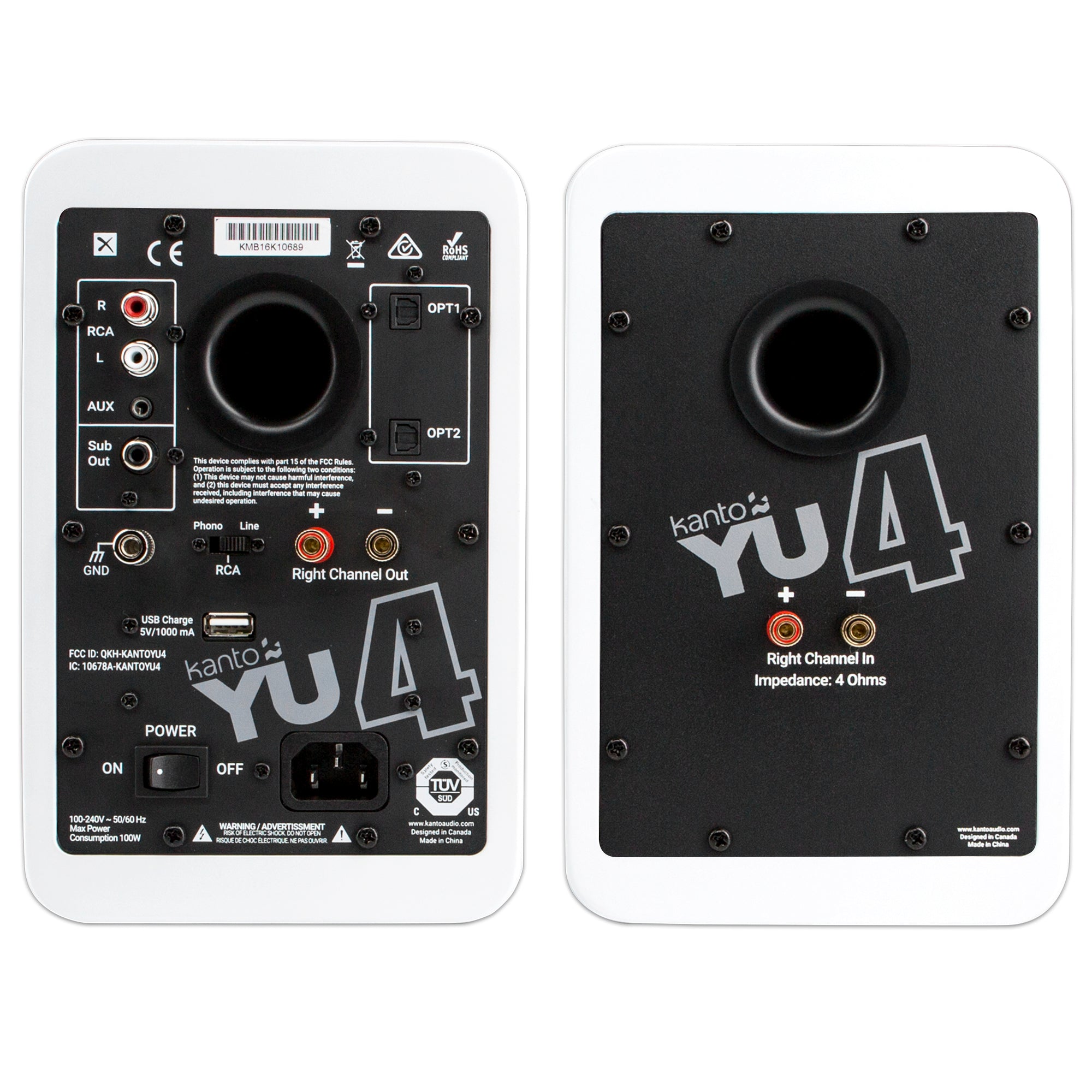 Kanto YU4 140W Powered Bookshelf Speakers with Bluetooth and Phono Preamp - Pair, Matte White 4