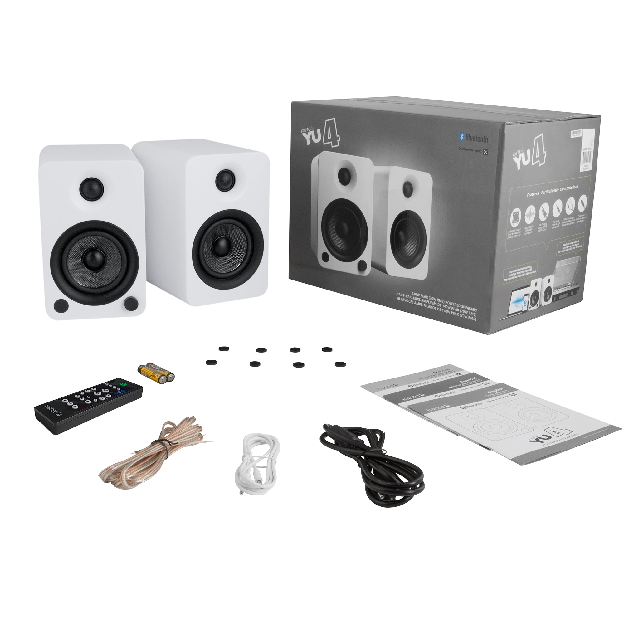 Kanto YU4 140W Powered Bookshelf Speakers with Bluetooth and Phono Preamp - Pair, Matte White 5