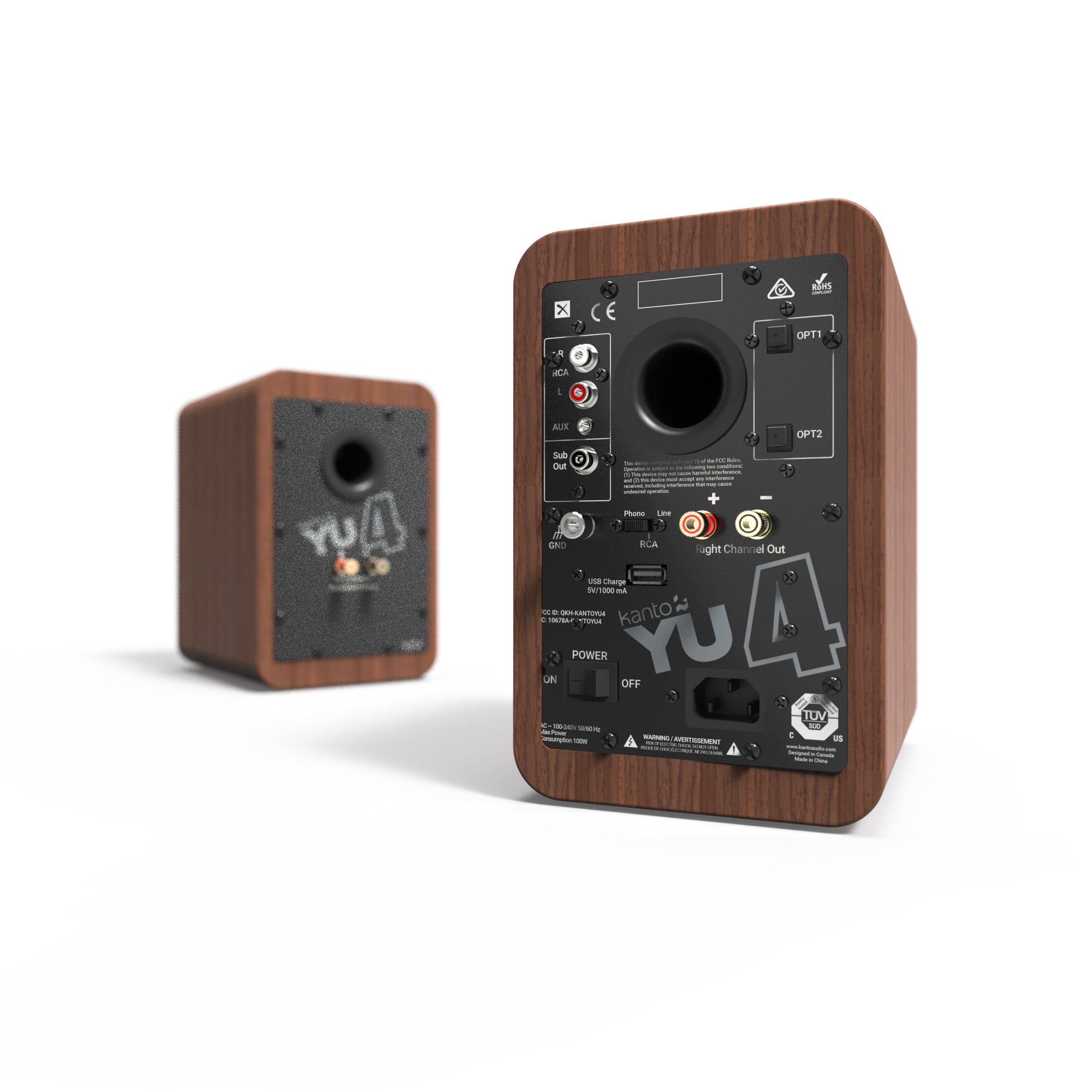 Kanto YU4 140W Powered Bookshelf Speakers with Bluetooth and Phono Preamp - Pair, Walnut 5