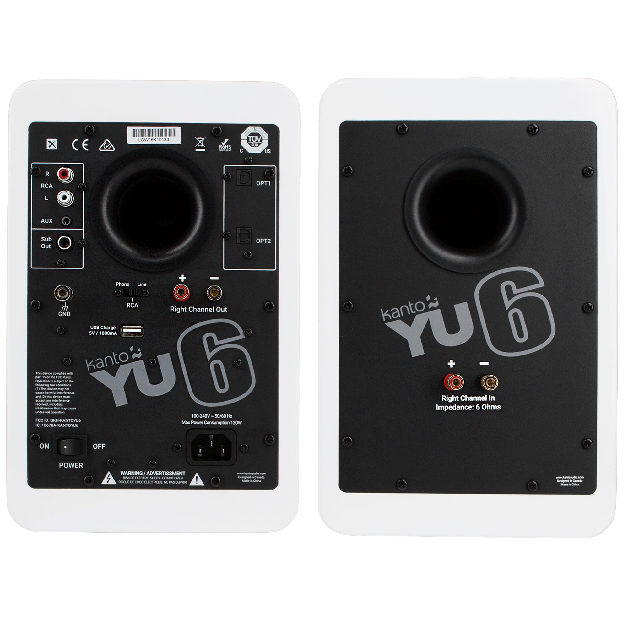 Kanto YU6 200W Powered Bookshelf Speakers with Bluetooth and Phono Preamp - Pair, Matte White 4