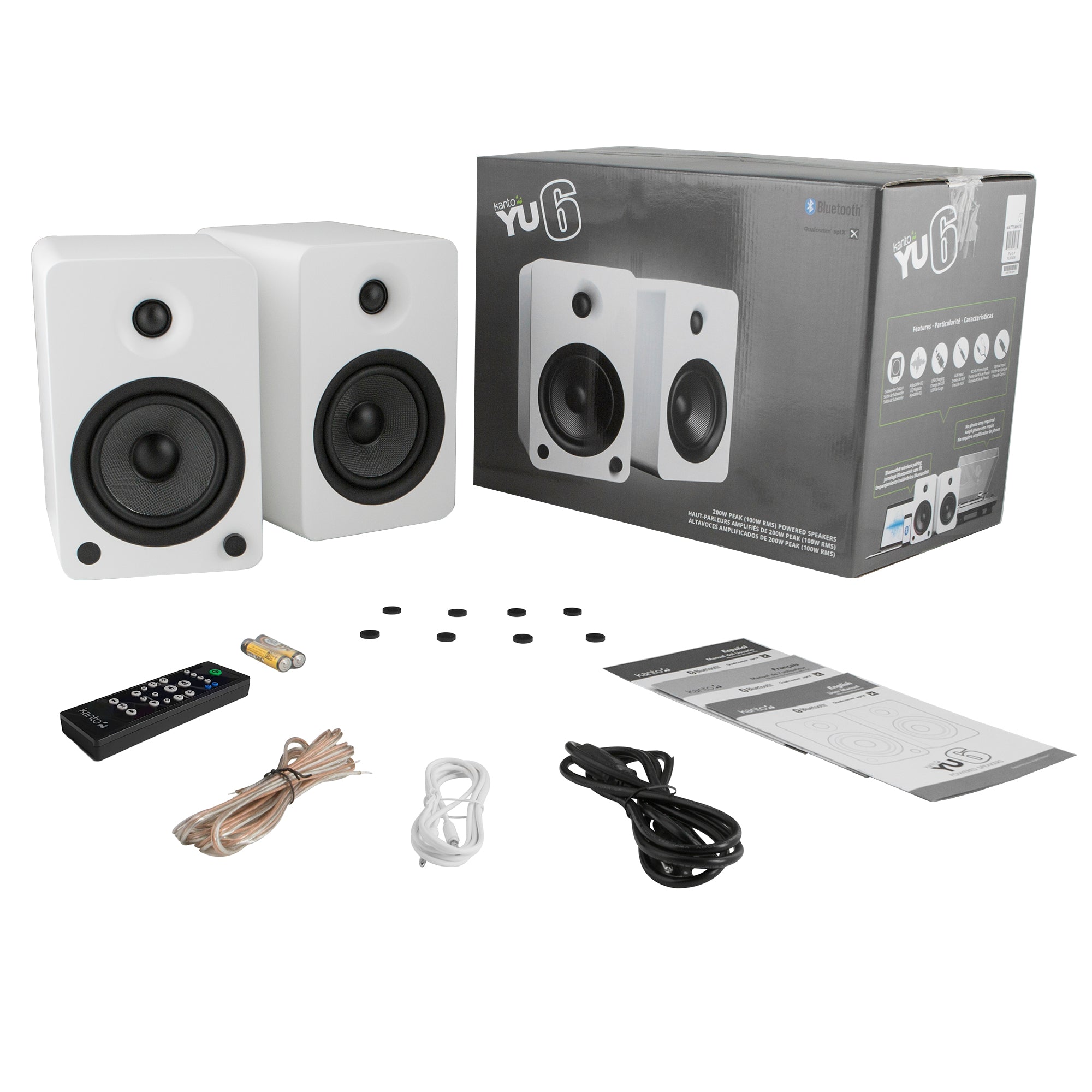 Kanto YU6 200W Powered Bookshelf Speakers with Bluetooth and Phono Preamp - Pair, Matte White 5