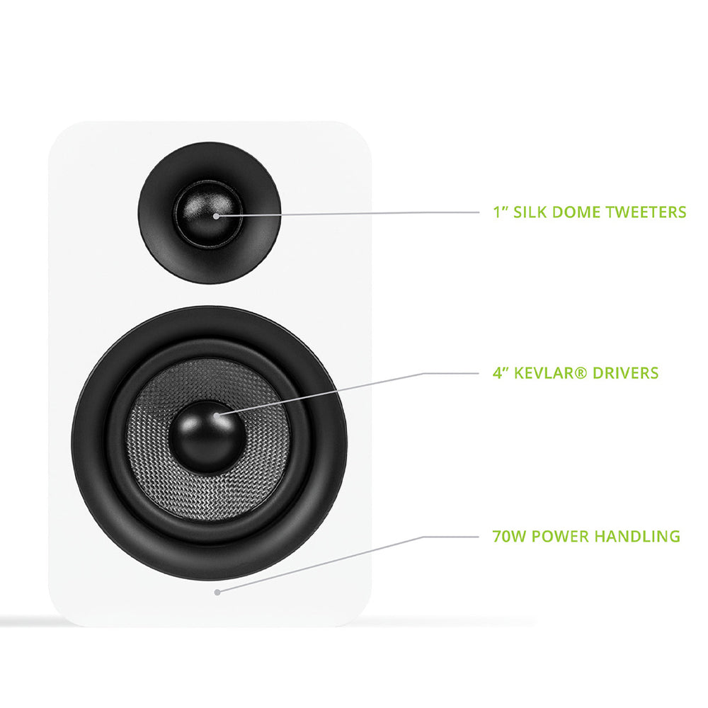 Kanto YU Passive 4" Speakers with 1" Silk Dome Tweeter and 4" Kevlar Woofer - White, Pair 4