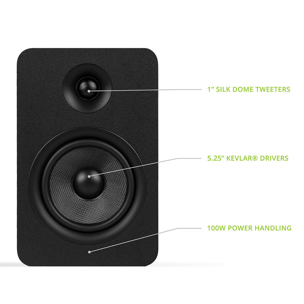 Kanto YU Passive 5.25" Speakers with 1" Silk Dome Tweeter and 5.25" Kevlar Woofer - Black, Pair 6