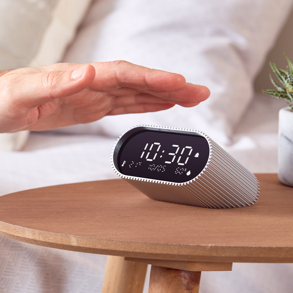 Lexon Ray Clock Lcd Alarm Clock With Temperature / Humidity Display - Alu Polish 3