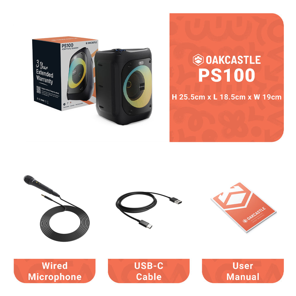 Majority PS100 - Party Speaker 40w Bluetooth Karaoke-DJ-Party-PA System - Black 3