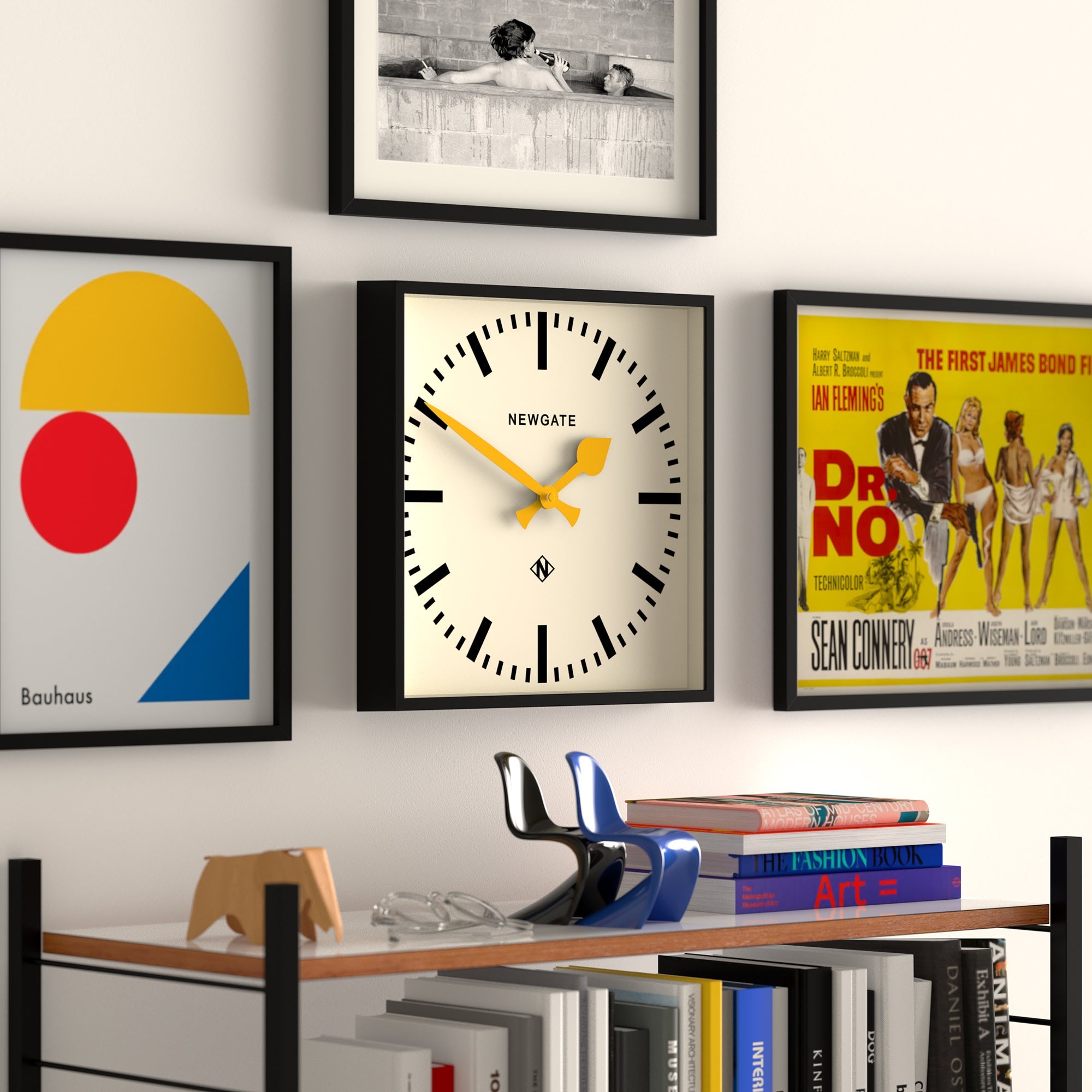 Newgate Number Five Wall Clock Black Yellow Hands 4