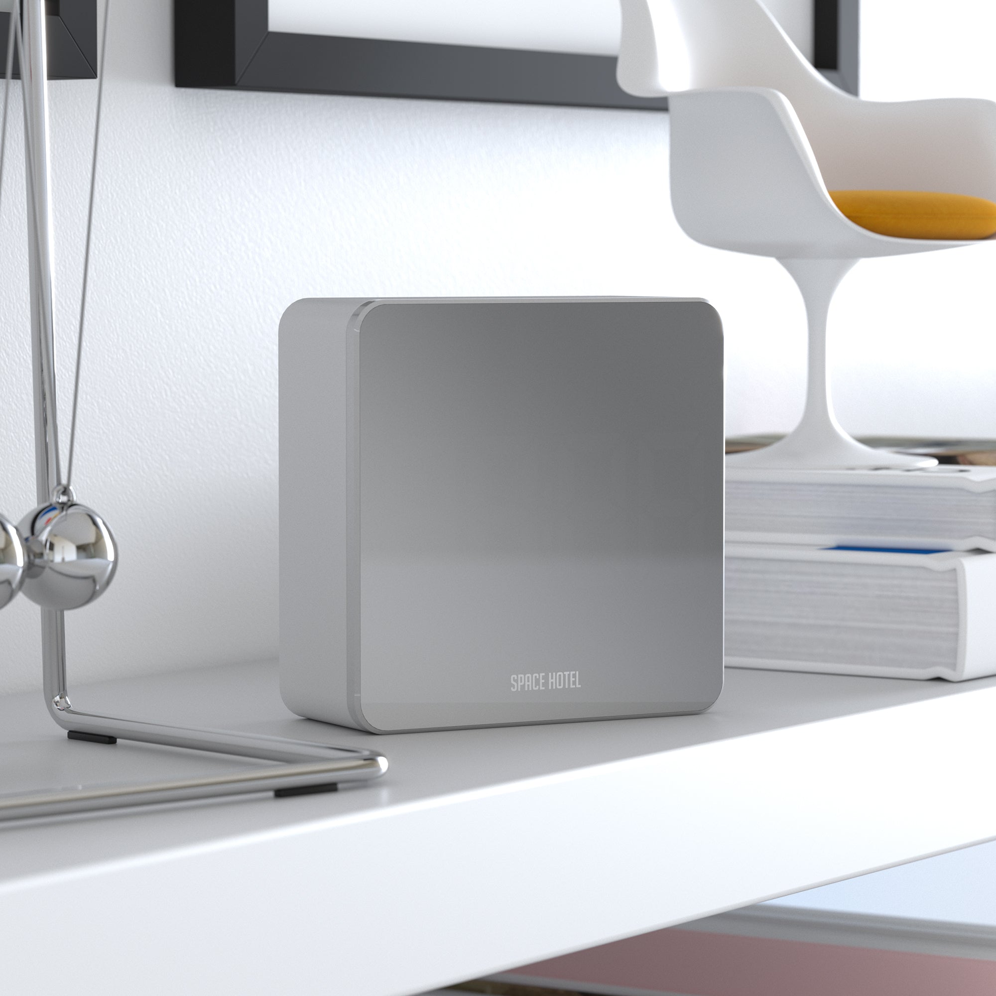 Newgate Space Hotel Orbatron Alarm Clock White Case - Silver Lens - White Led 9