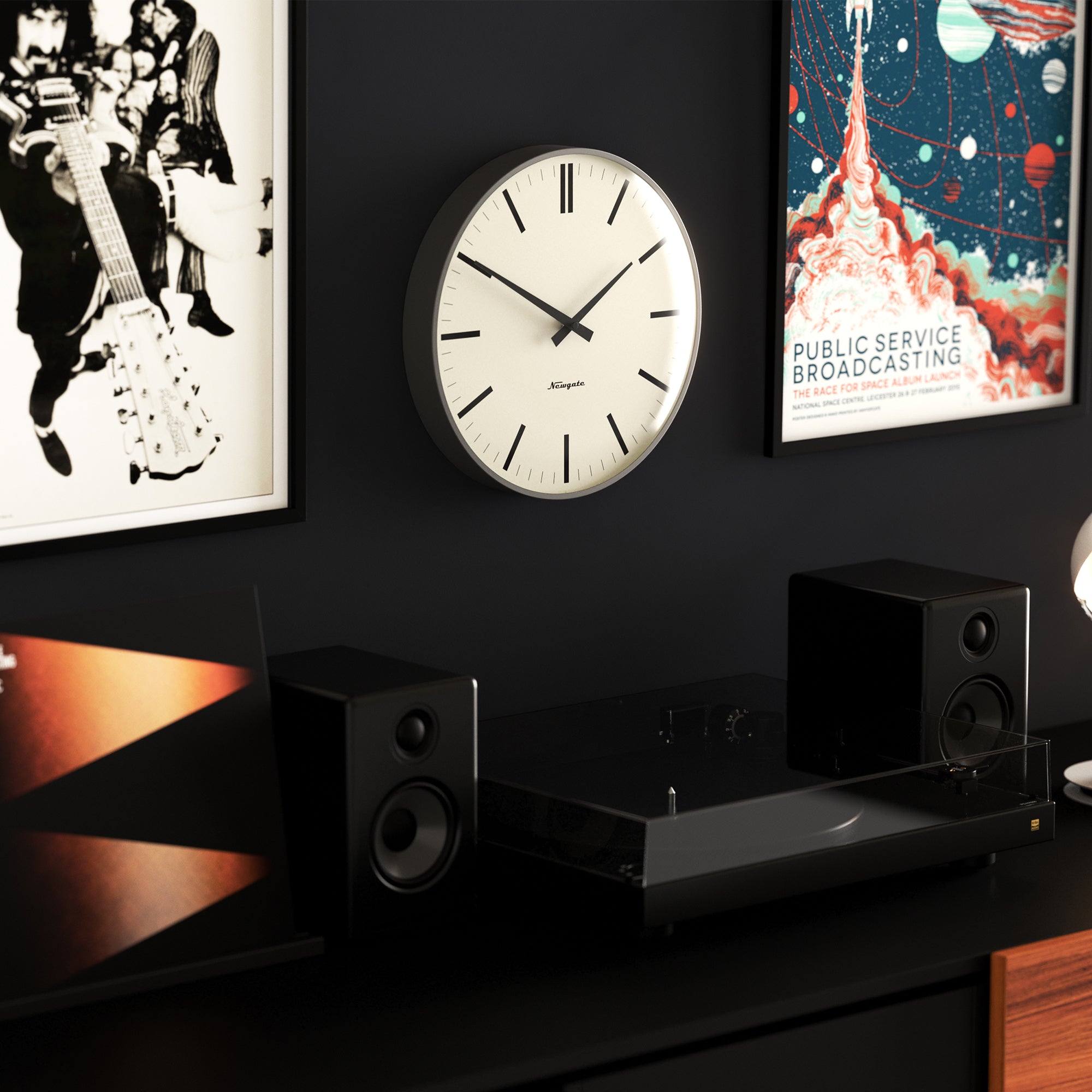 Newgate Radio City Wall Clock Bold Black Marker Dial - Matte Blizzard Grey 5