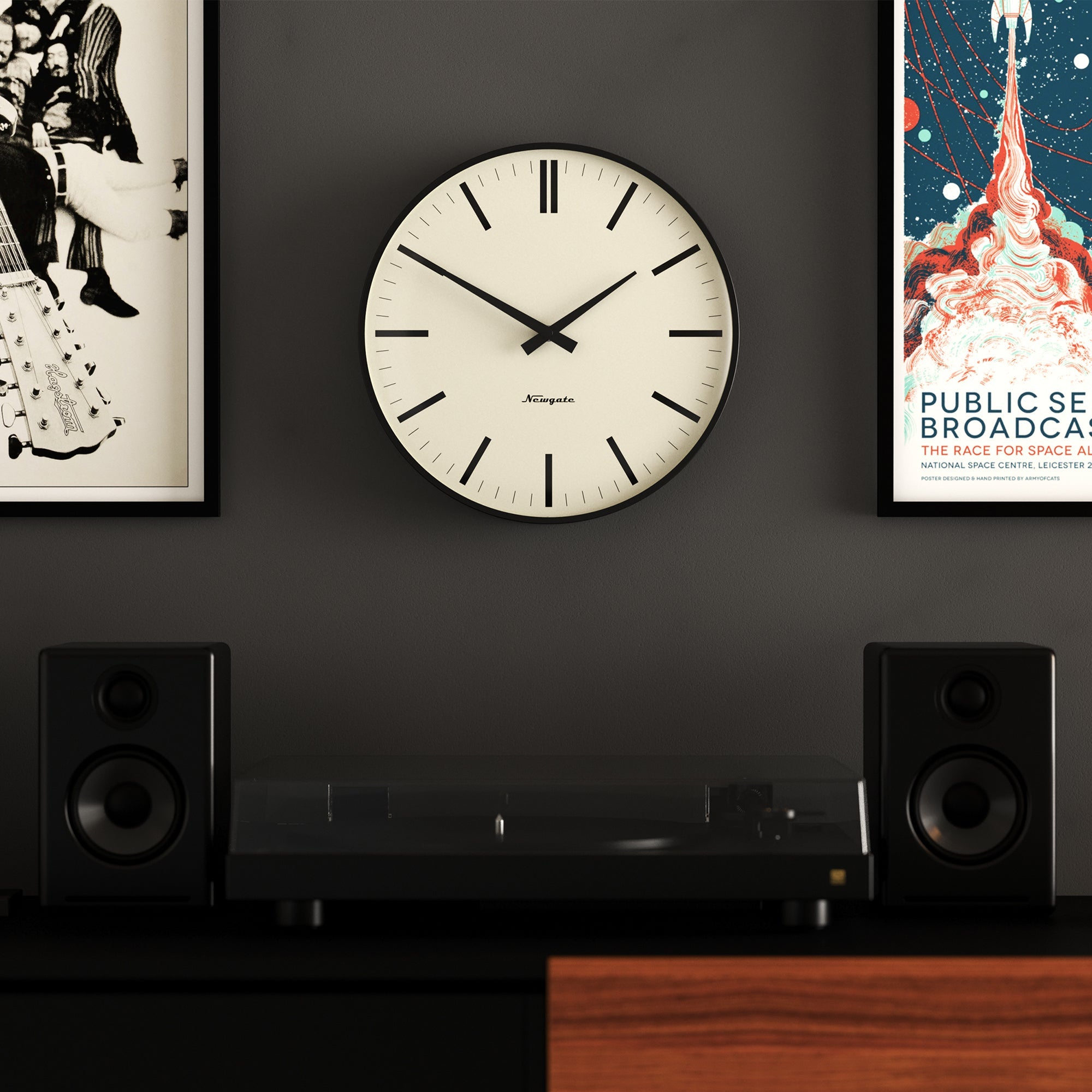 Newgate Radio City Wall Clock Bold Black Marker Dial - Matte Black 3