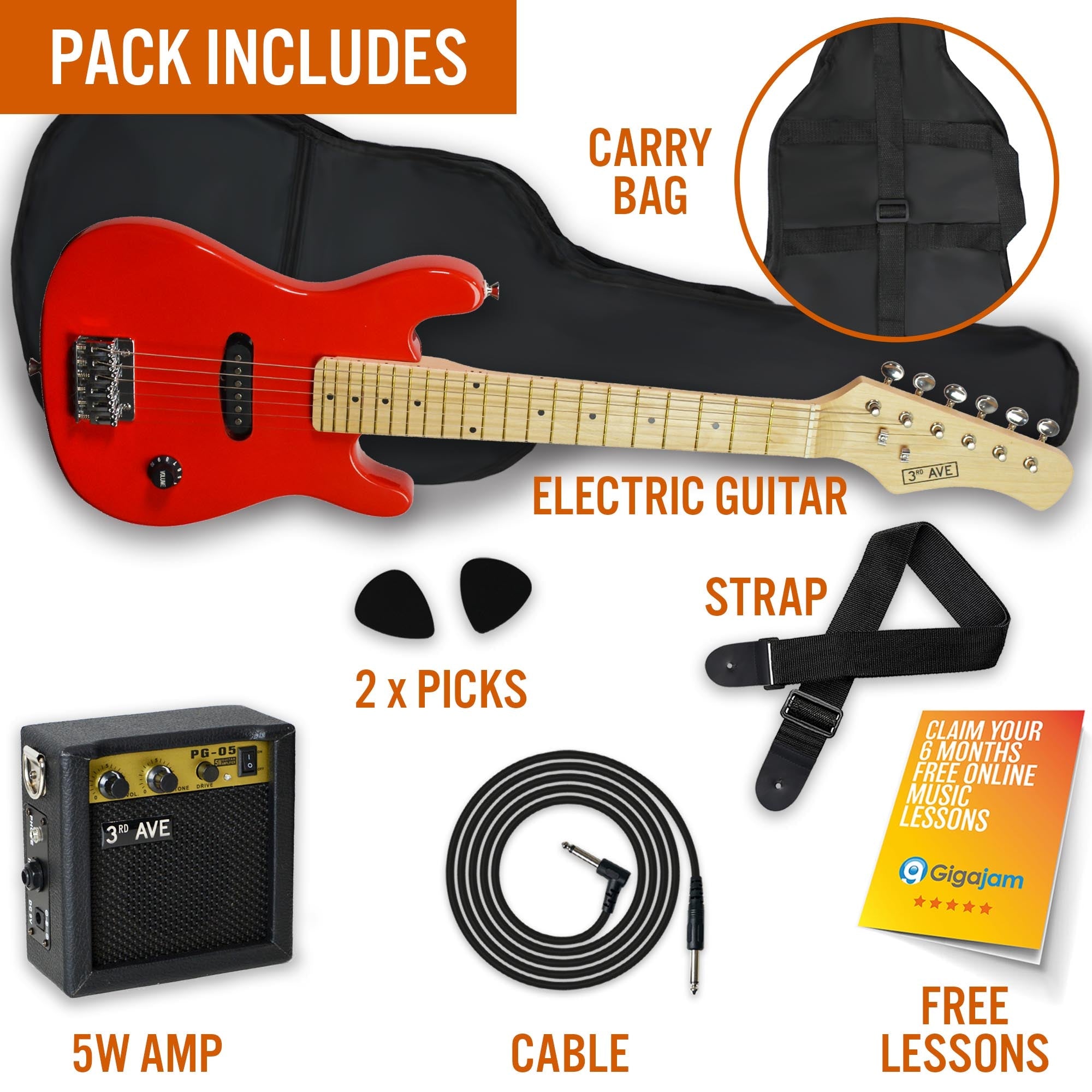 3rd Avenue Junior Electric Guitar Pack - Red 4