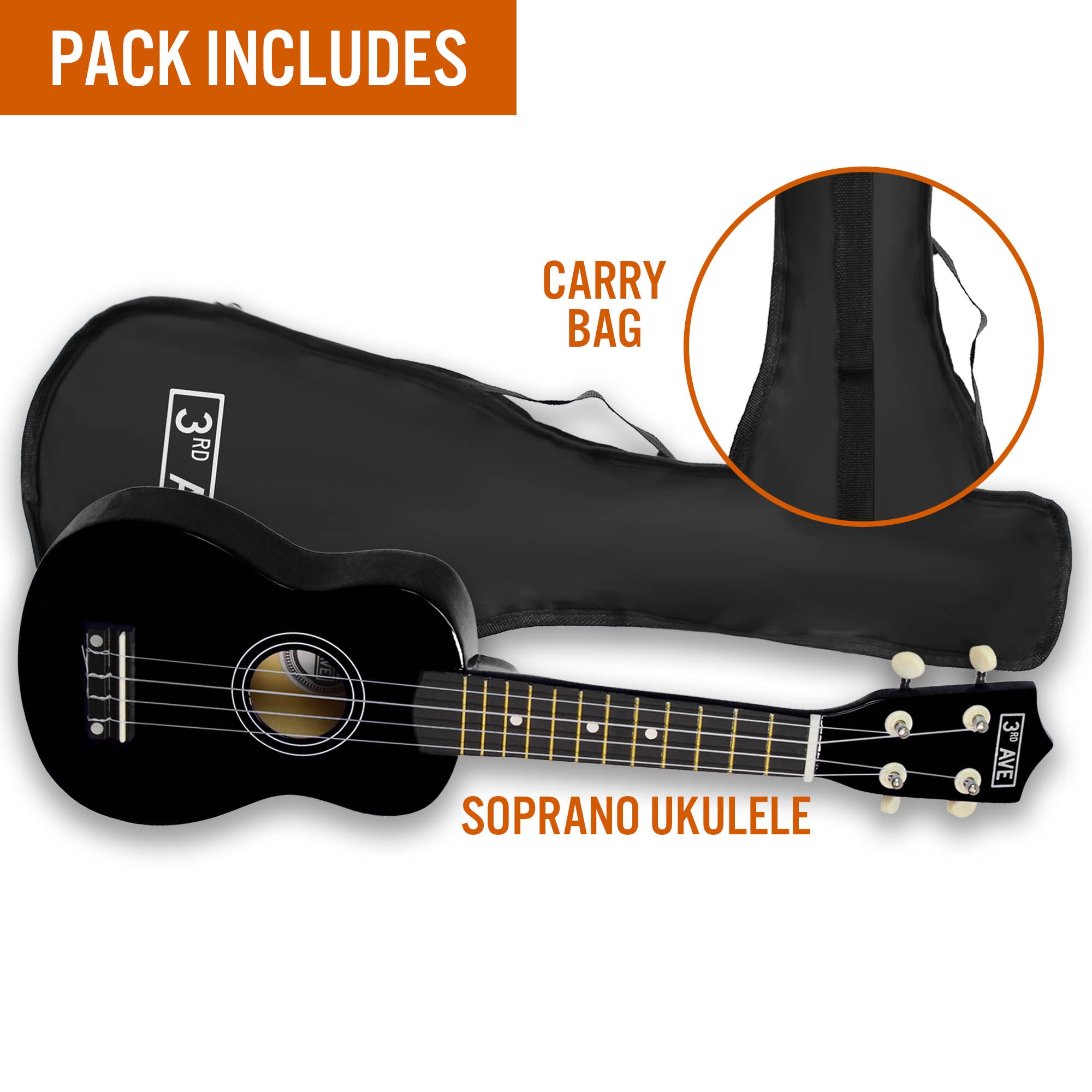 3rd Avenue Soprano Ukulele - Black 4