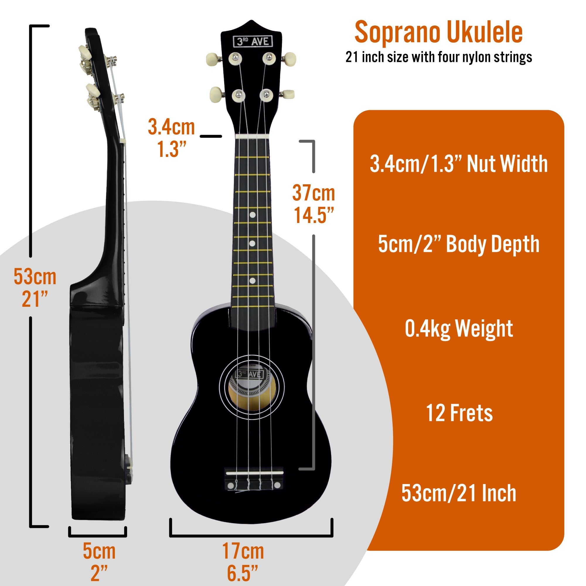 3rd Avenue Soprano Ukulele - Black 8