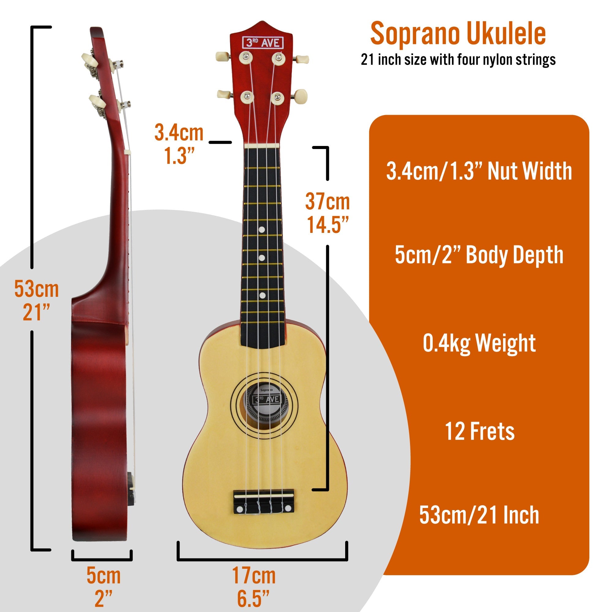 3rd Avenue Soprano Ukulele - Natural 9
