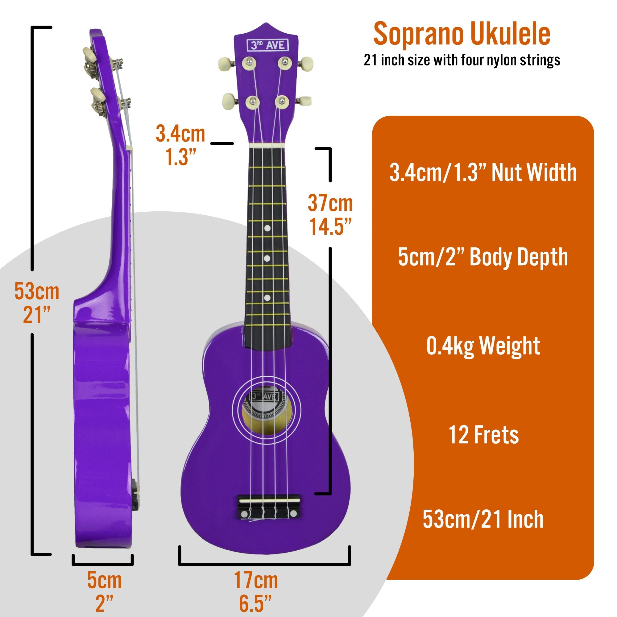 3rd Avenue Soprano Ukulele - Purple 9