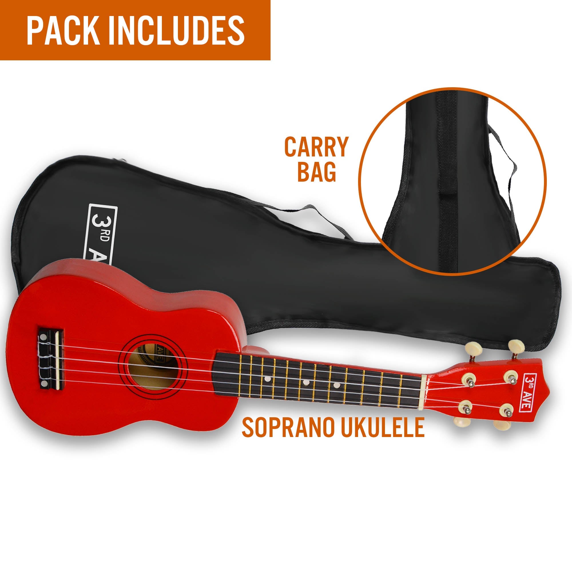 3rd Avenue Soprano Ukulele - Red 5
