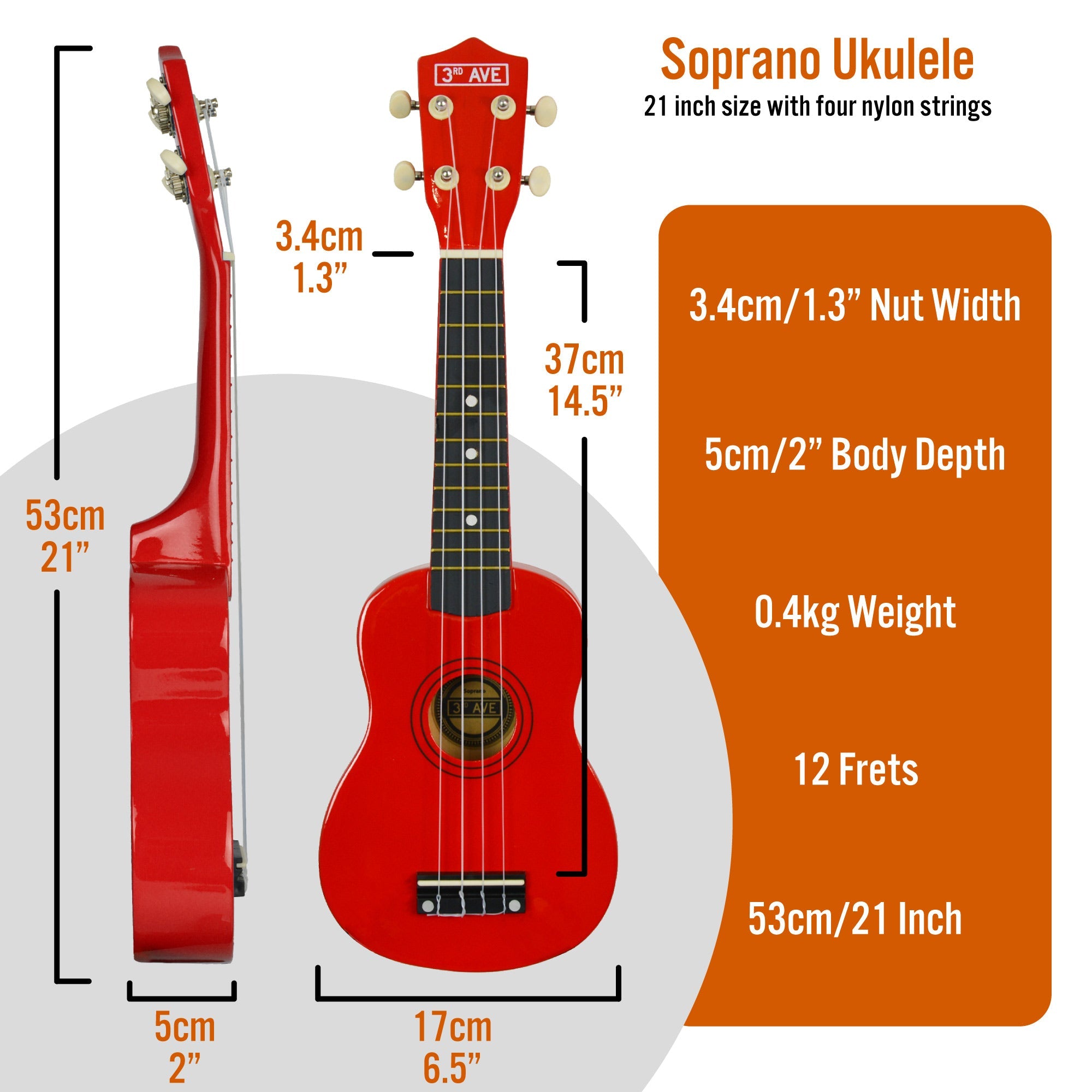 3rd Avenue Soprano Ukulele - Red 9