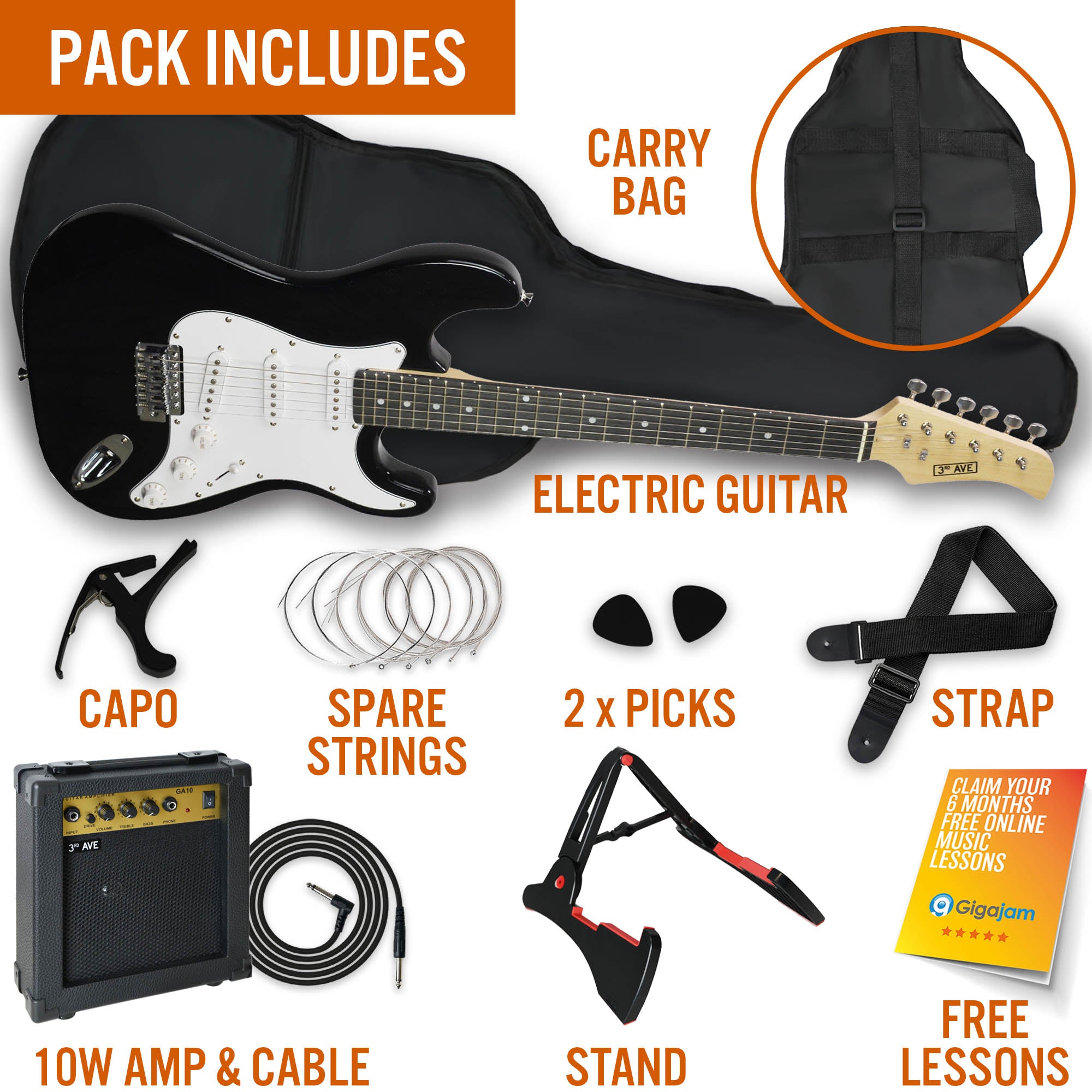 3rd Avenue Electric Guitar Pack - Black 6