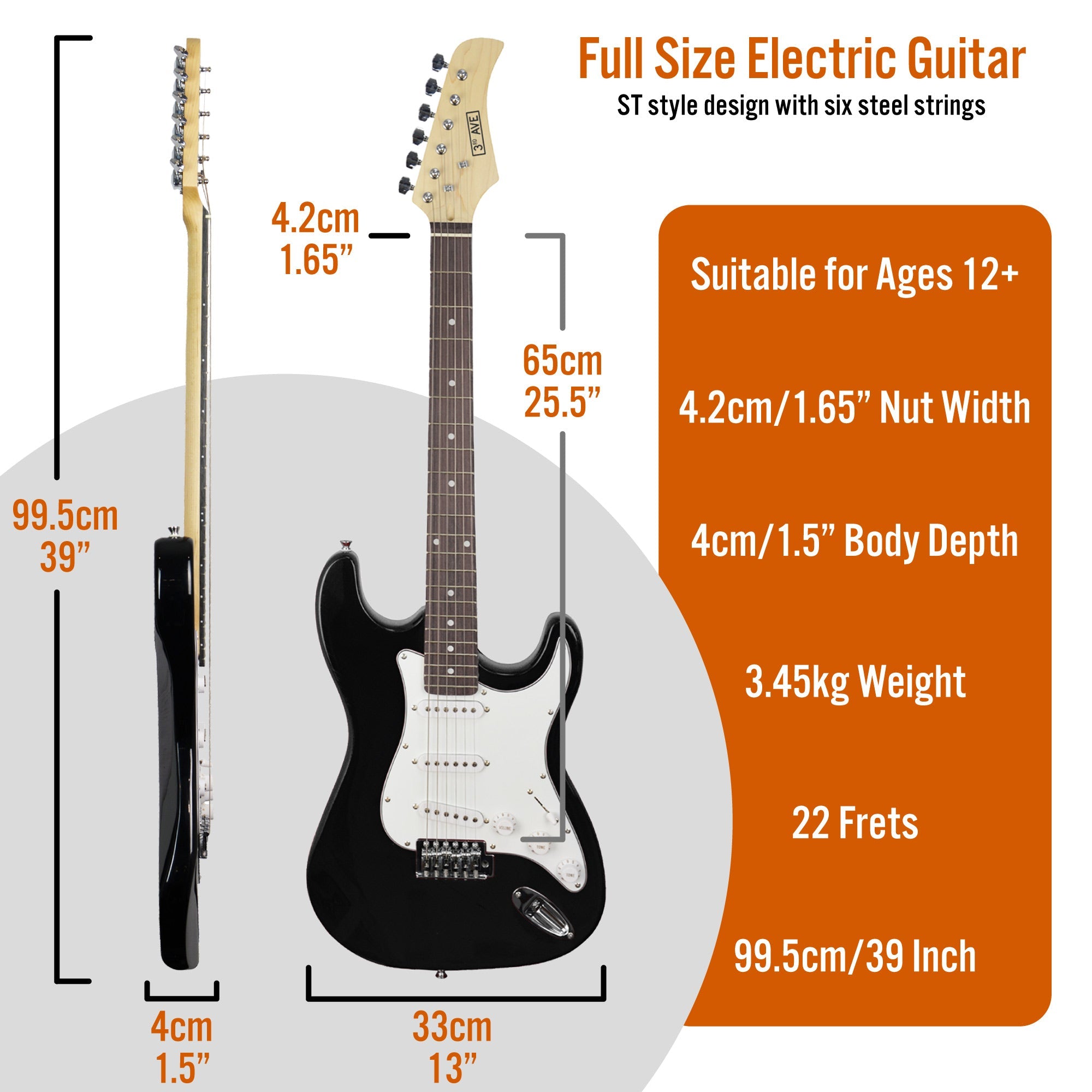 3rd Avenue Electric Guitar Pack - Black 9
