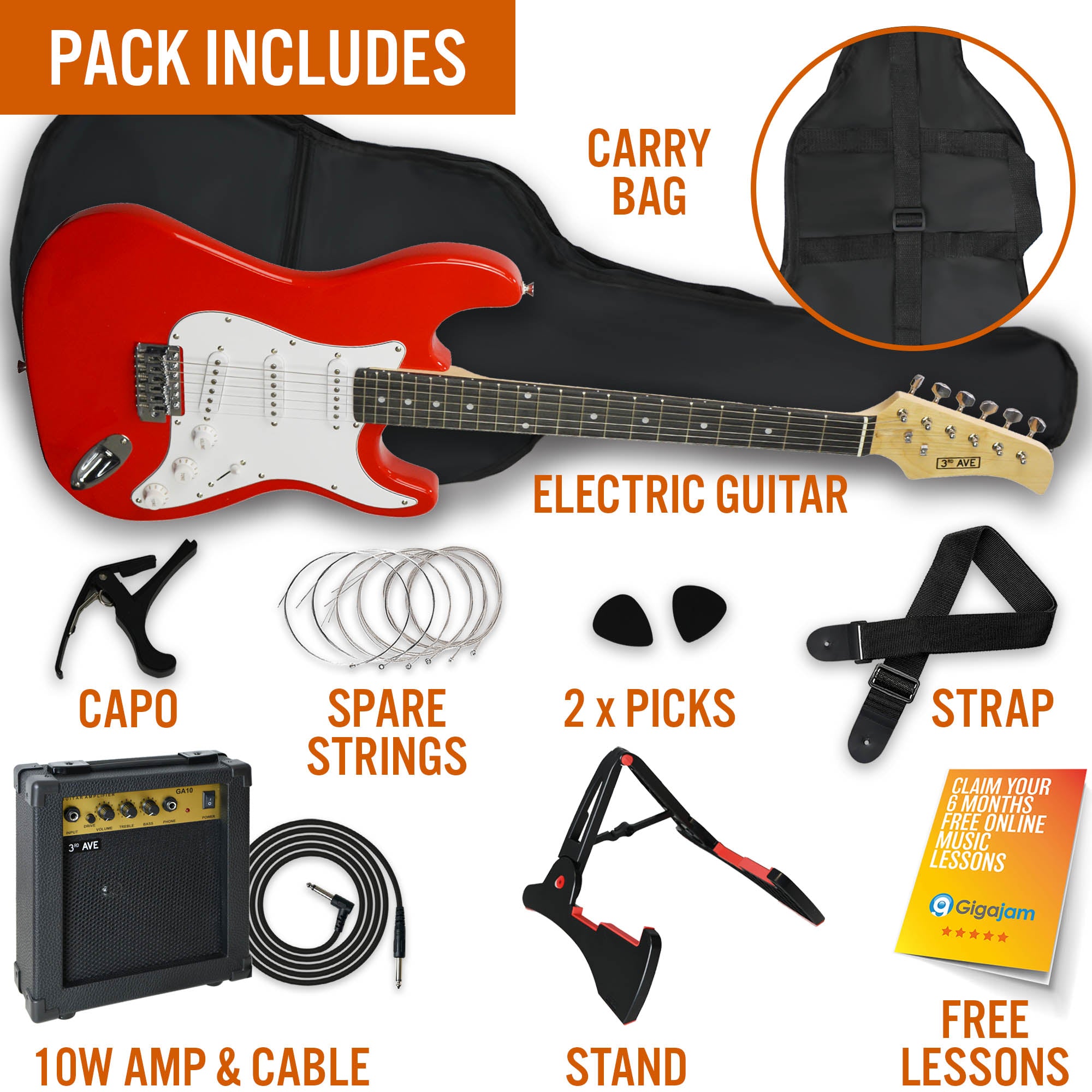 3rd Avenue Electric Guitar Pack - Red 6