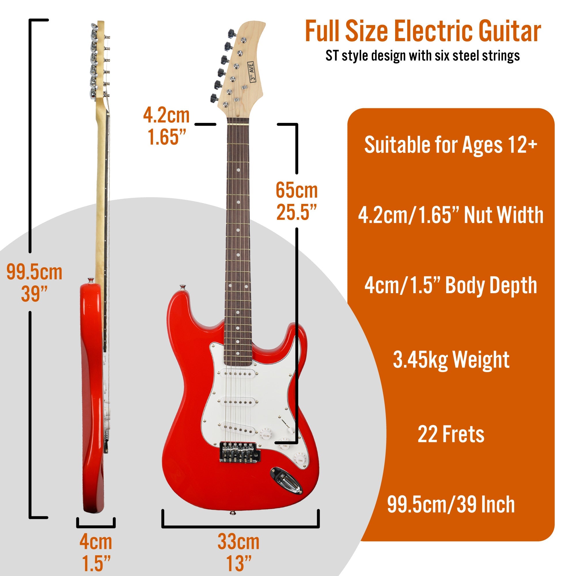 3rd Avenue Electric Guitar Pack - Red 8
