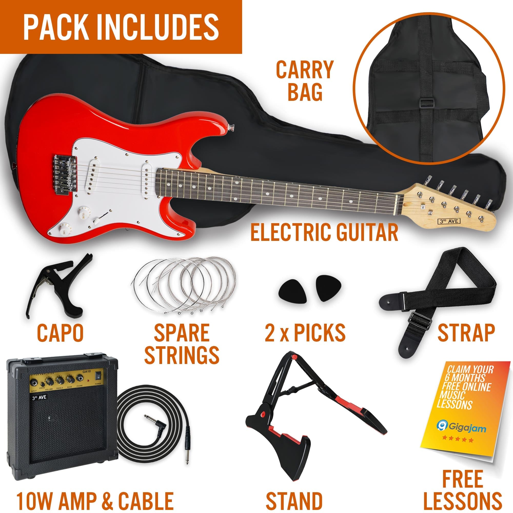 3rd Avenue 3/4 Size Electric Guitar - Red 5