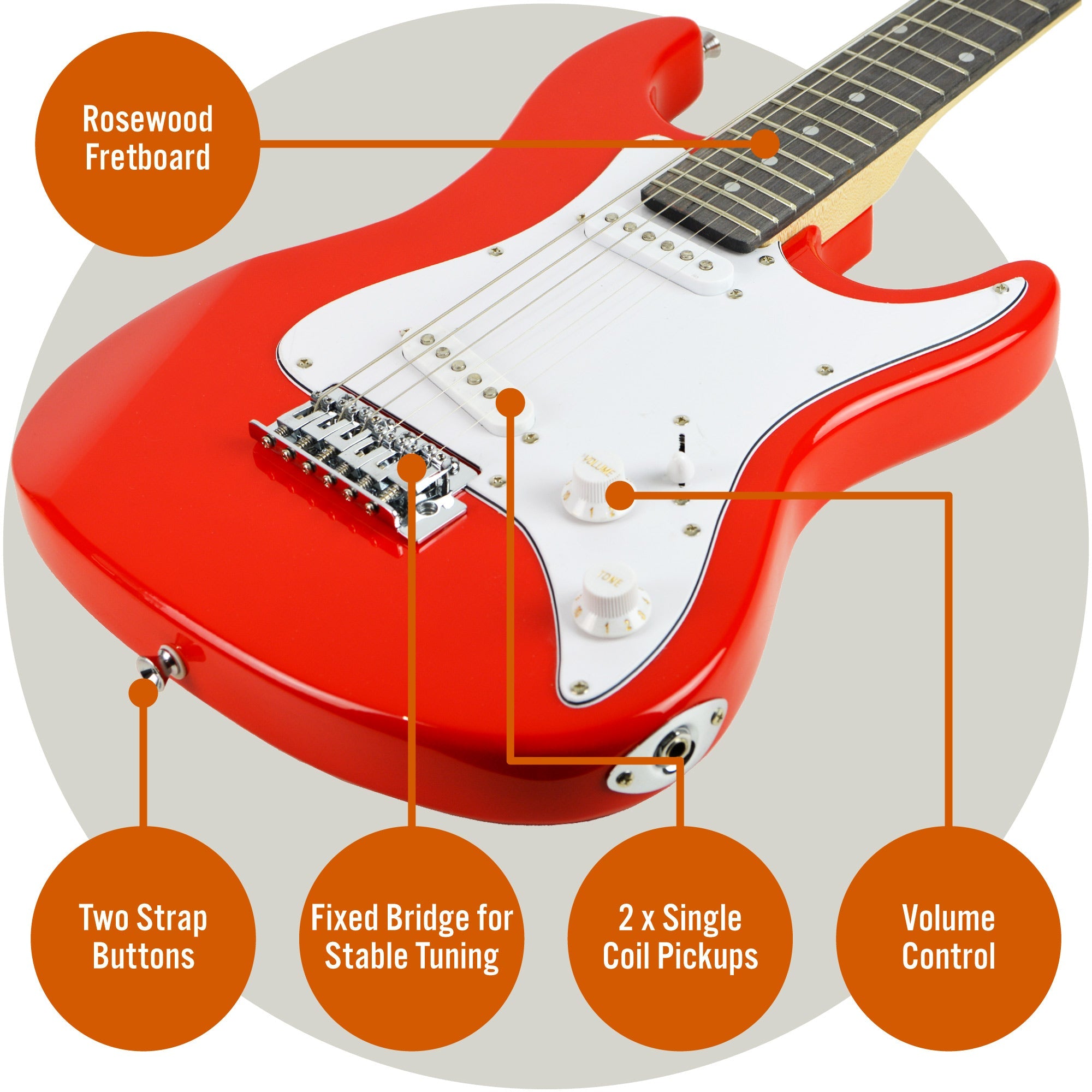 3rd Avenue 3/4 Size Electric Guitar - Red 6