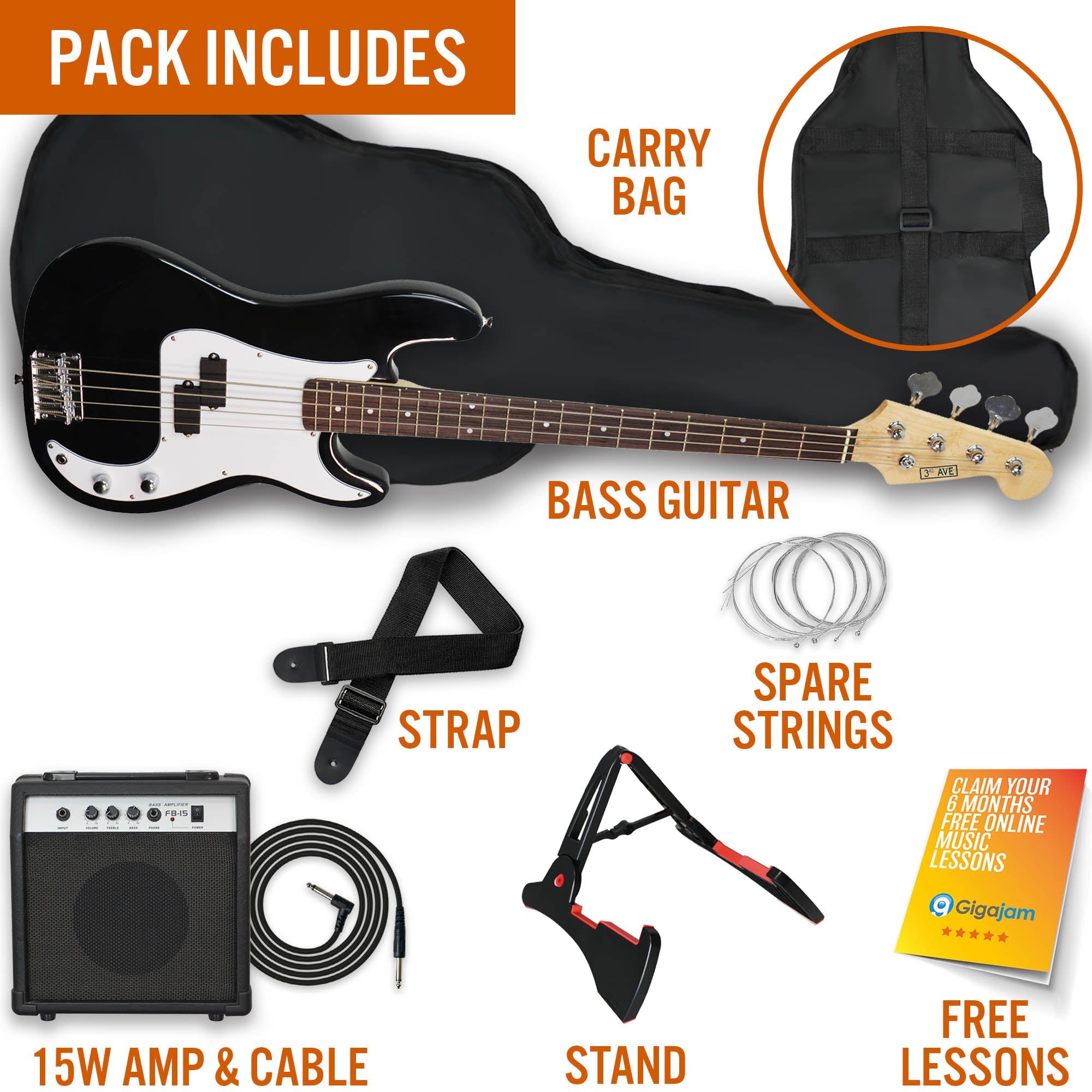 3rd Avenue Bass Guitar Pack 5