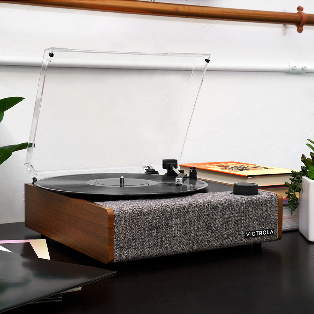 Victrola Eastwood II Turntable - Walnut + Bundled Crosley Record Storage Display Stand 7