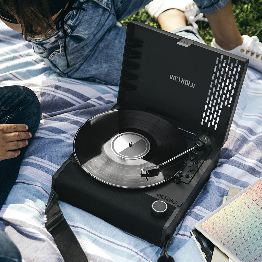 Victrola Revolution Go Turntable - Black + Bundled Crosley Record Storage Display Stand 5