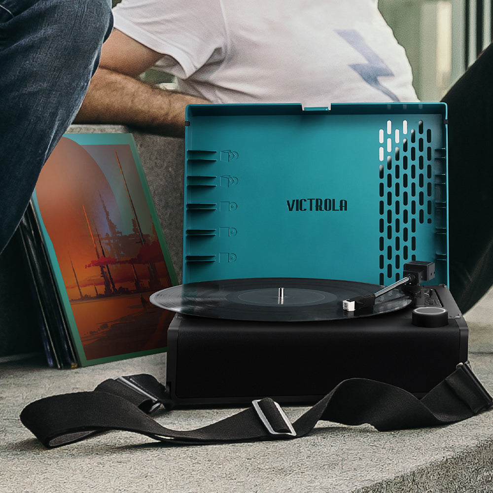 Victrola Revolution Go Turntable - Blue + Bundled Record Storage Crate 4