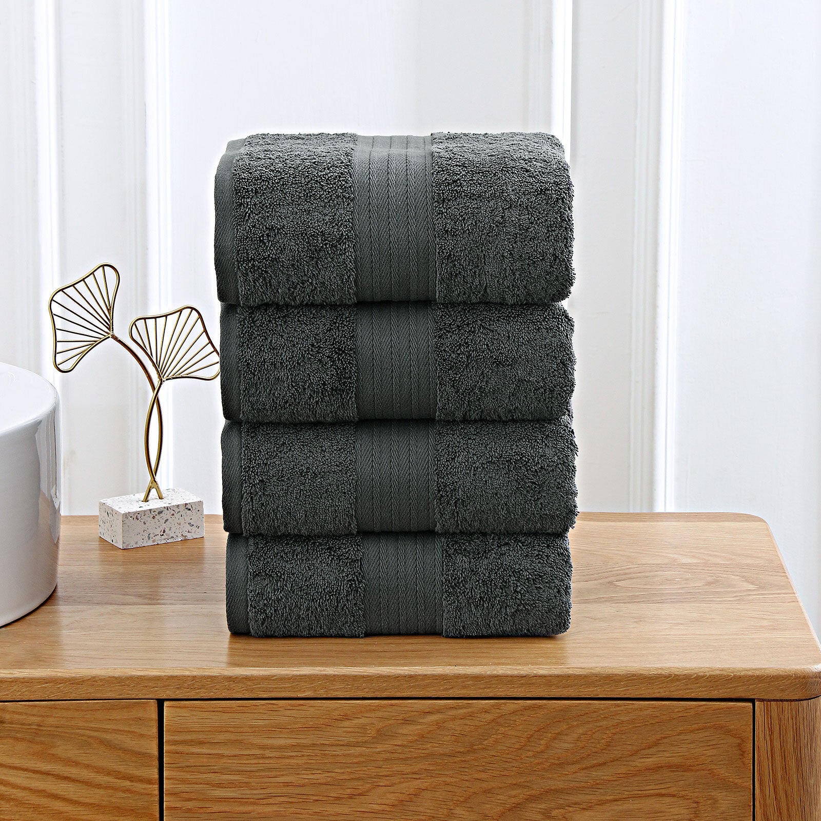 Linenland 4 Piece Cotton Bath Towels Set - Charcoal 3