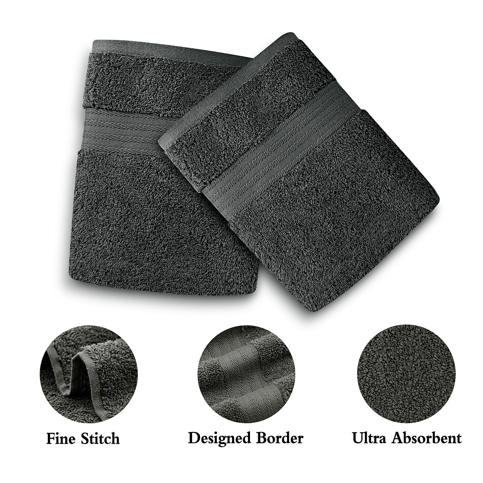 Linenland 4 Piece Cotton Bath Towels Set - Charcoal 4