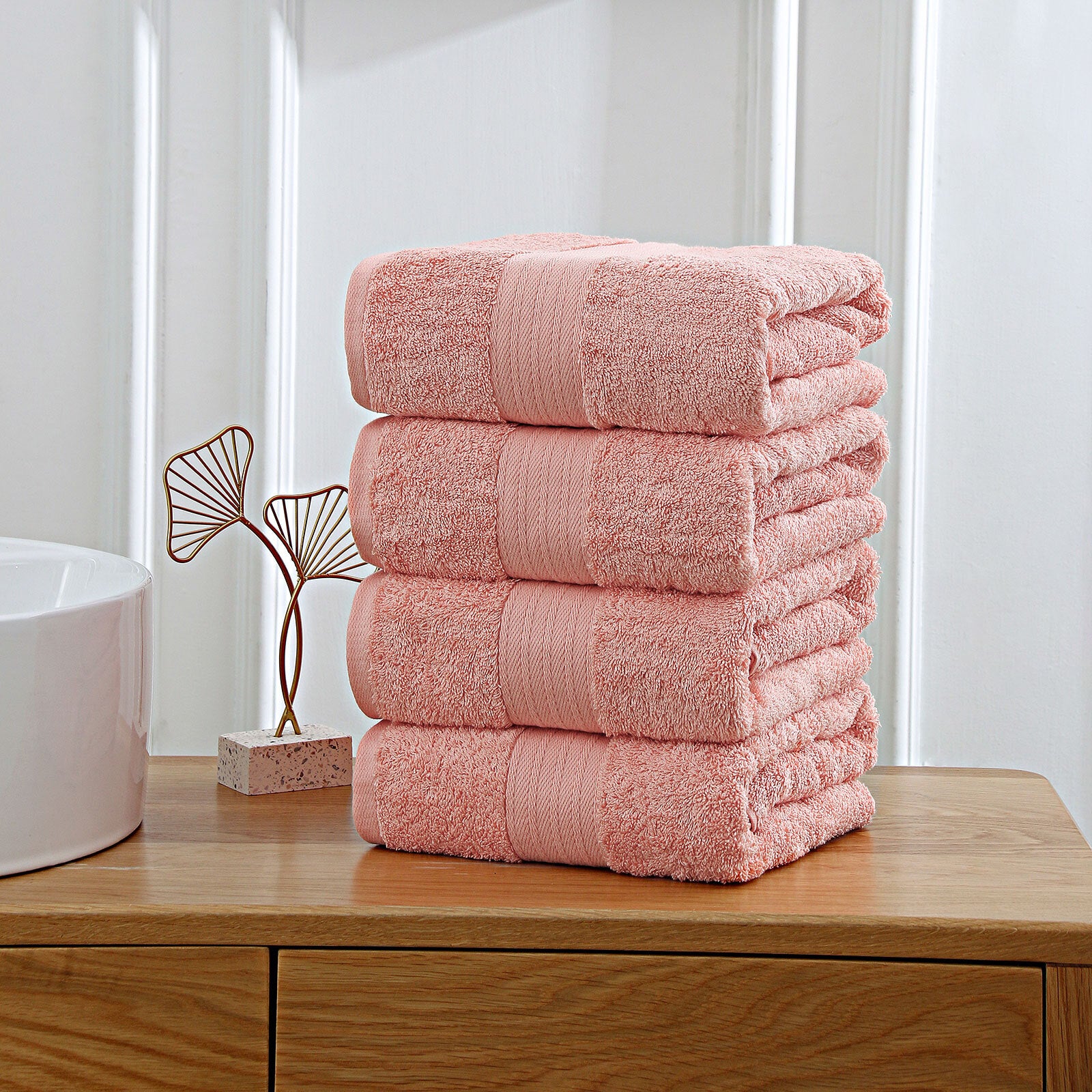 Linenland 4 Piece Cotton Bath Towels Set - Coral 3