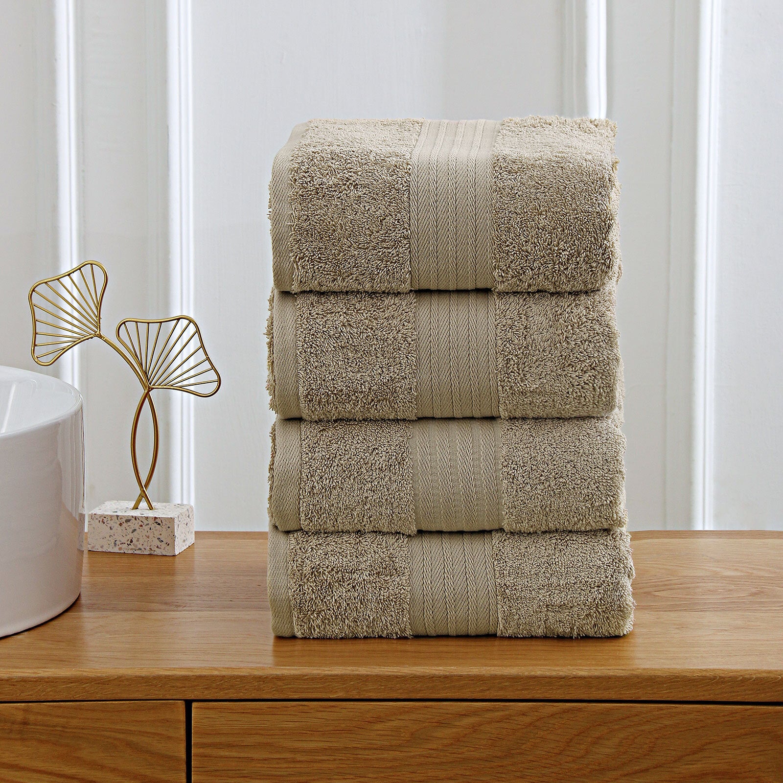 Linenland 4 Piece Cotton Bath Towels Set - Sandstone 3