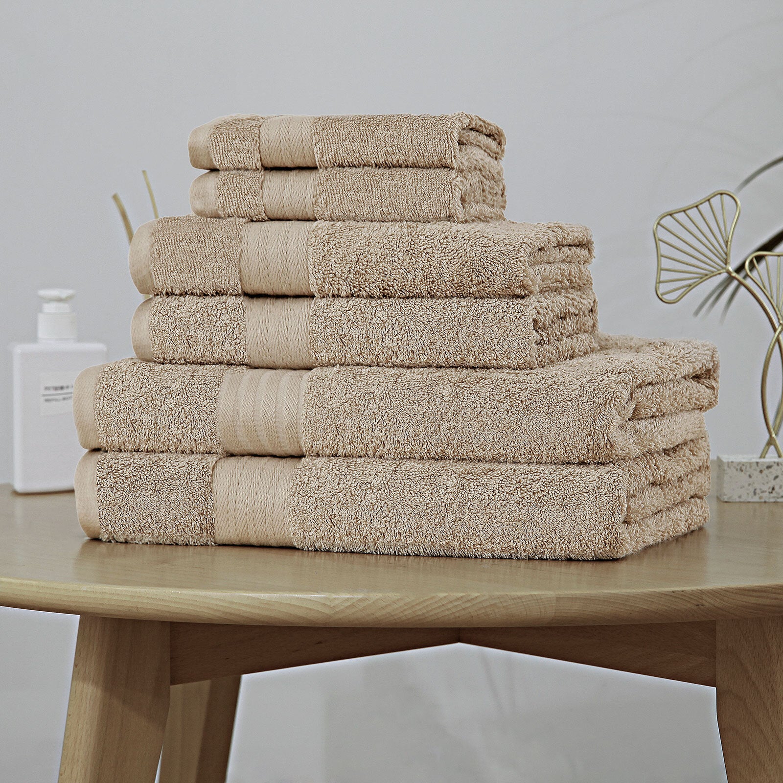 Luxury 6 Piece Soft and Absorbent Cotton Bath Towel Set - Sandstone 4