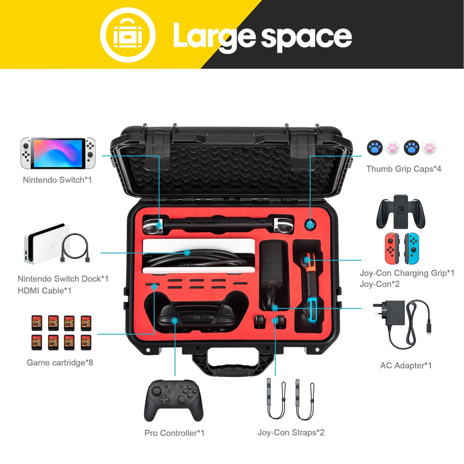 DEVASO Carrying Case for Nintendo Switch OLED Case, Professional Safe Hard-Black 5