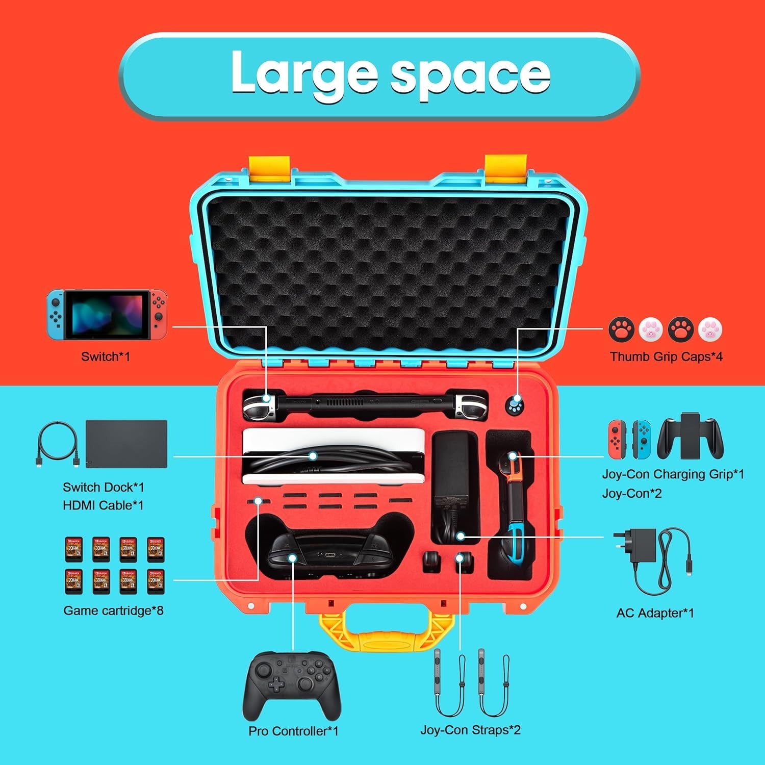 DEVASO Carrying Case for Nintendo Switch OLED Case, Professional Safe Hard-Red & Blue 4