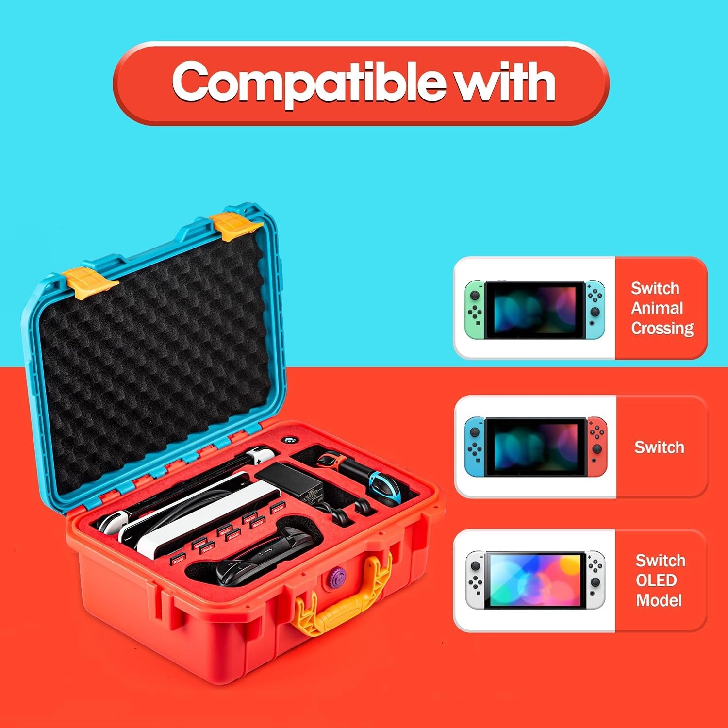 DEVASO Carrying Case for Nintendo Switch OLED Case, Professional Safe Hard-Red & Blue 5