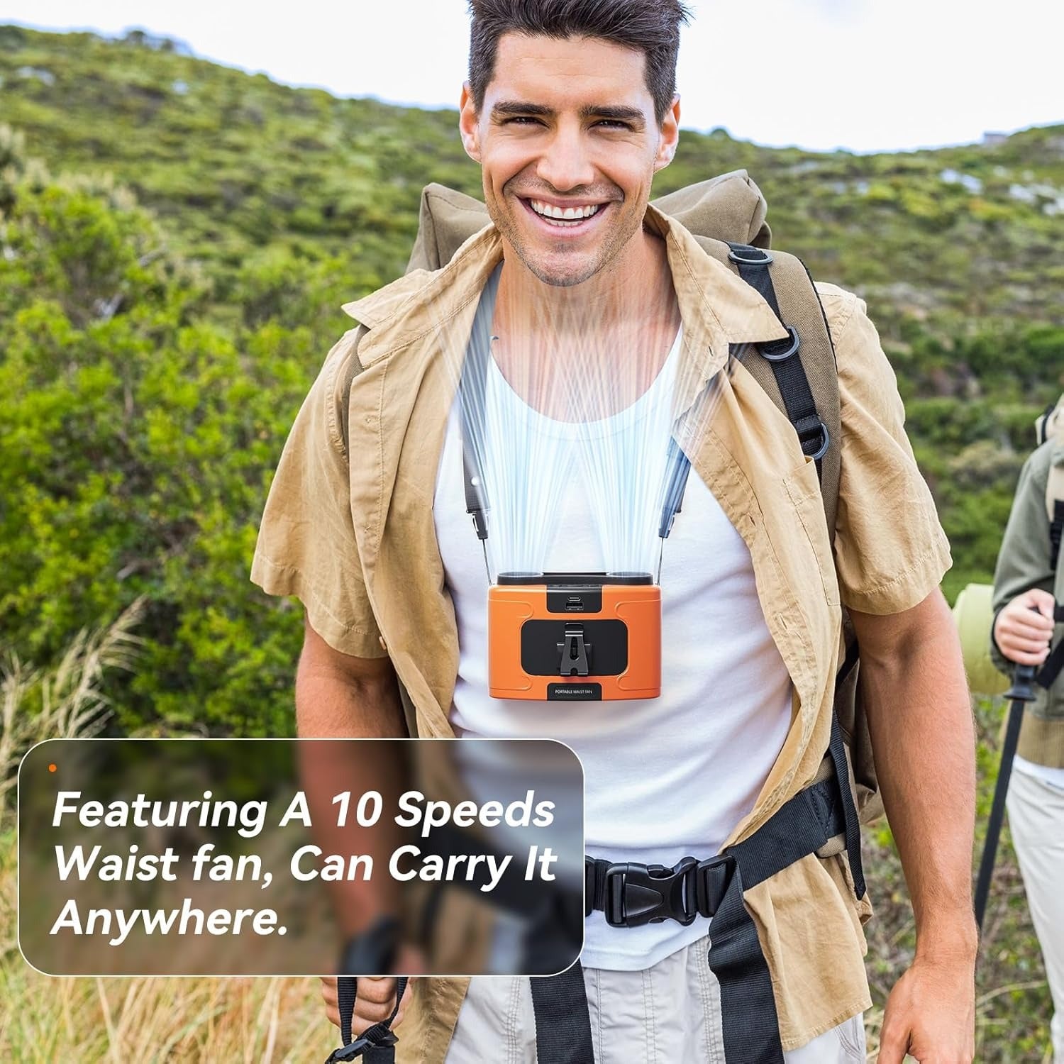 20000mAh Outdoor Portable Waist Fan Hanging Neck Fan Strong Wind with Power Bank LED Lighting for Sports Courier Outdoor Working (Orange) 7