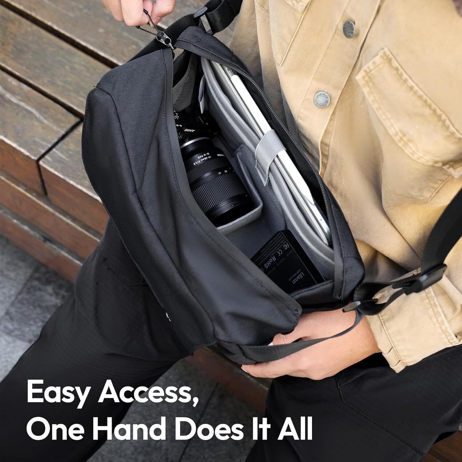 ULANZI BP11 8L Camera Sling Bag with Tripod Holder for Men Women, Lightweight Splash-proof DSLR/Mirrorless Anti-Theft Crossbody Bag for Travel Hiking Photography Customizable Front Pocket Camera Bag 4