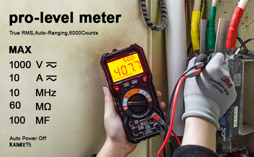 KAIWEETS Digital Multimeter TRMS 6000 Counts Voltmeter Auto-Ranging Fast Accurately Measures Voltage Current Amp Resistance Diodes Continuity Duty-Cycle Capacitance Temperature for Automotive 7