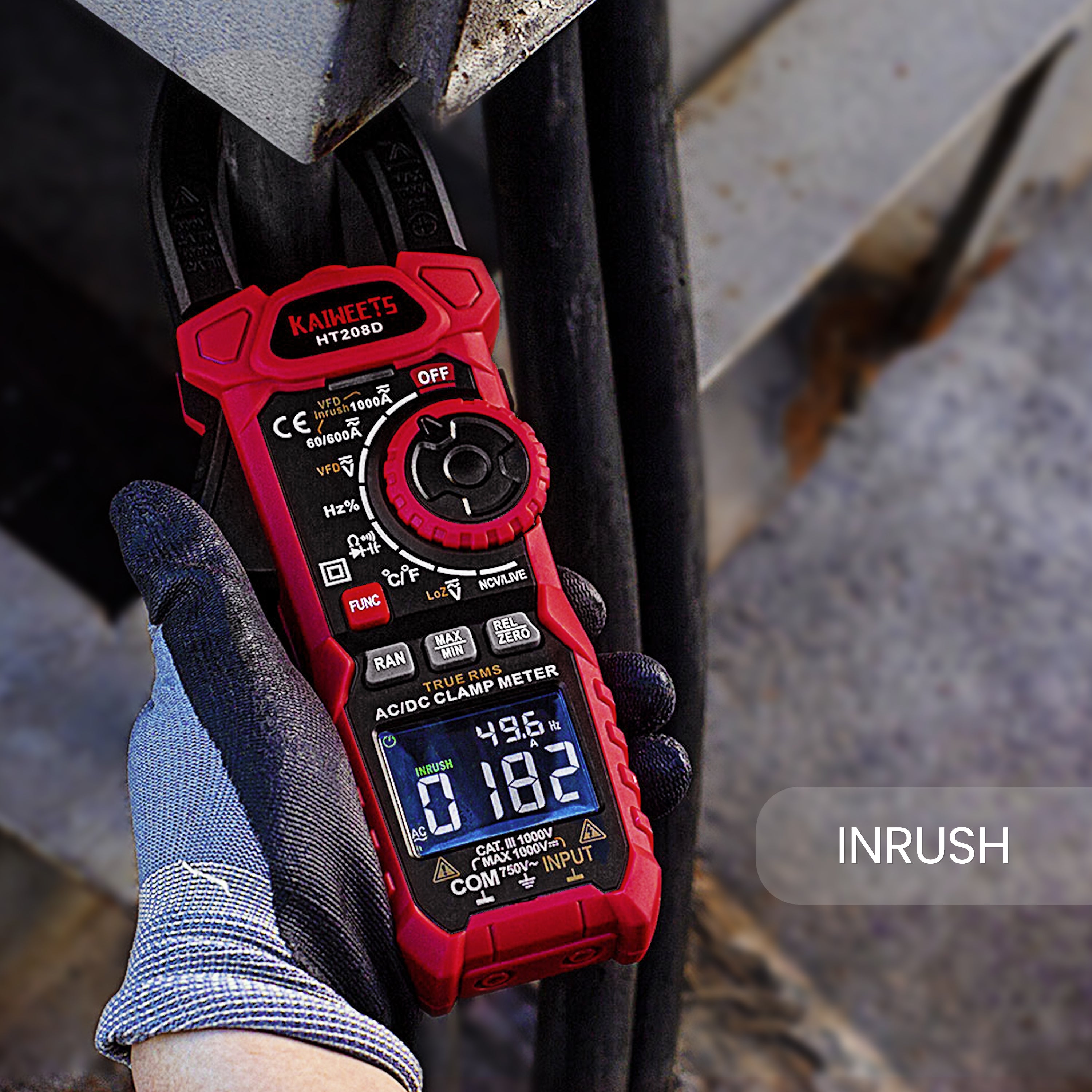 KAIWEETS HT208D Inrush Clamp Meter 1000A True RMS AC/DC Current Amp Meter 3