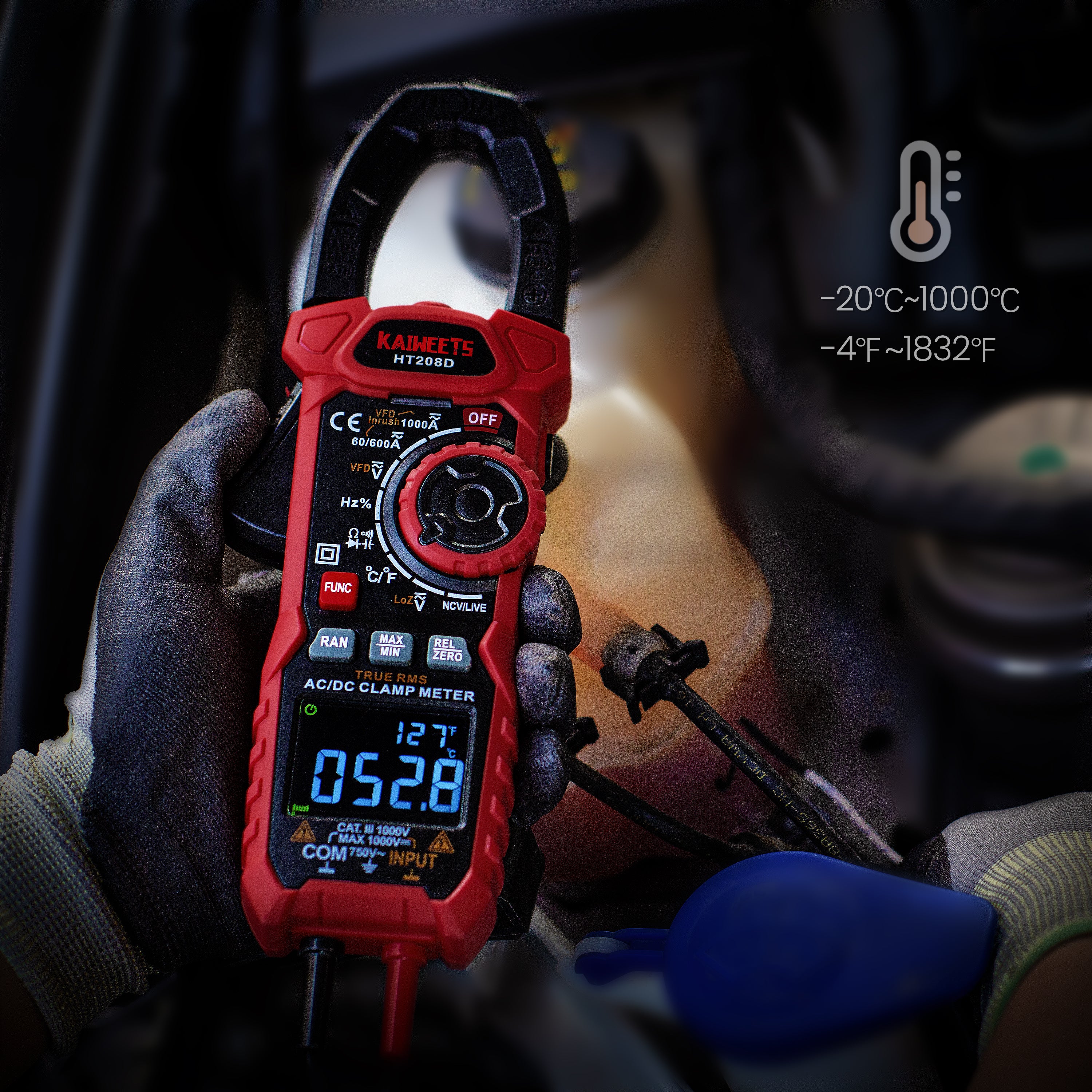 KAIWEETS HT208D Inrush Clamp Meter 1000A True RMS AC/DC Current Amp Meter 5