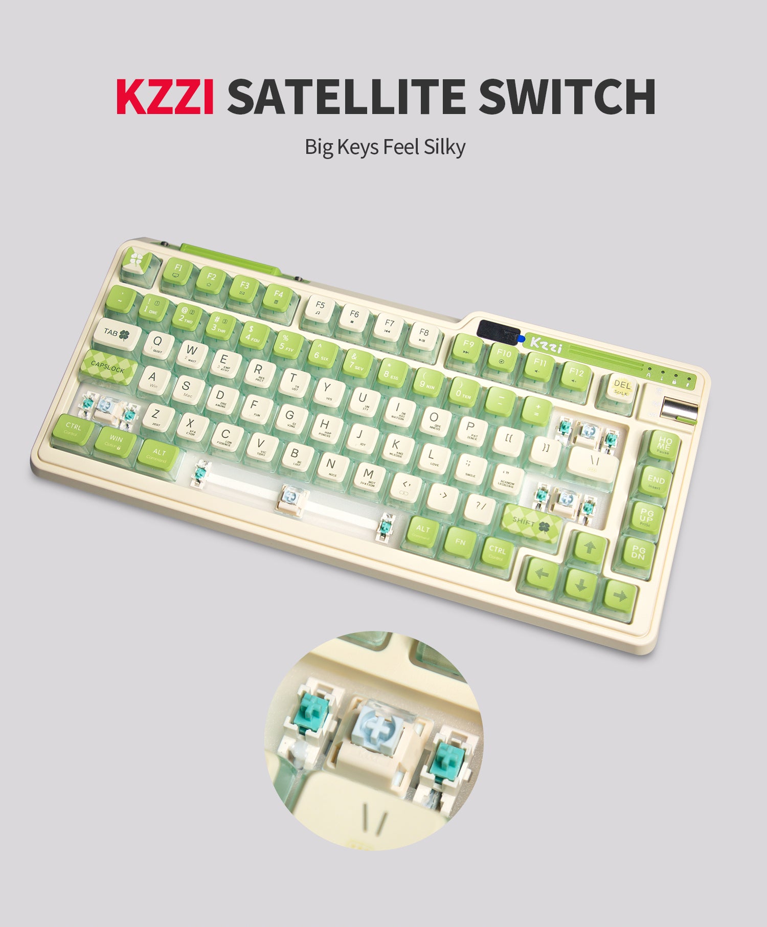 KZZI K75 PRO RGB 75% Wireless Gasket Mechanical Lemon Green Keyboard, Triple Mode, Eternity Tactile Switch 5