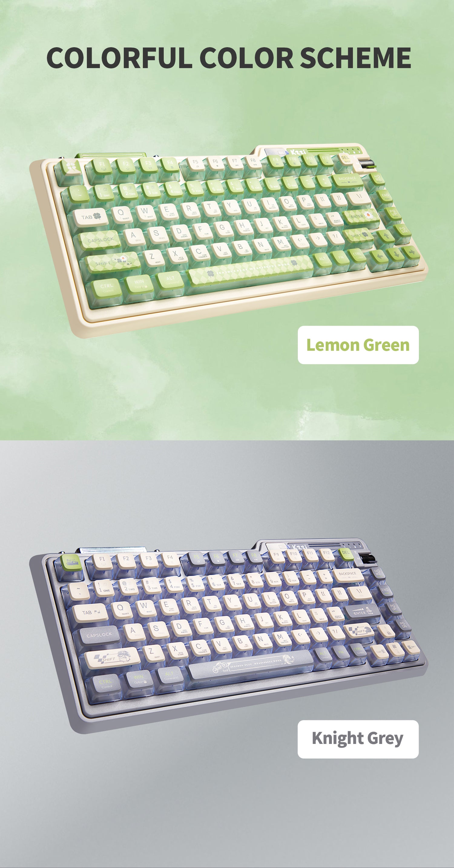 KZZI K75 PRO RGB 75% Wireless Gasket Mechanical Lemon Green Keyboard, Triple Mode, Eternity Tactile Switch 6