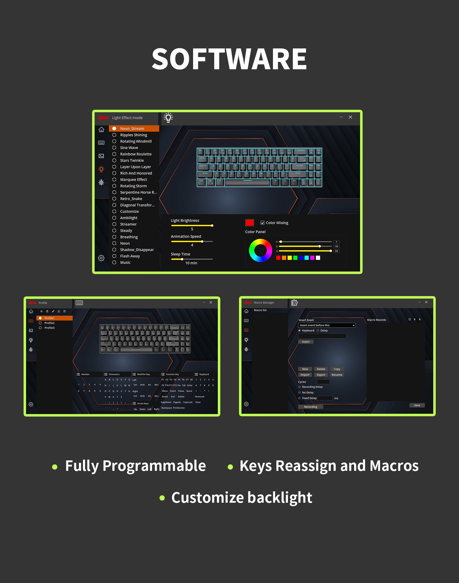 KZZI K75 PRO RGB 75% Wireless Gasket Mechanical Lemon Green Keyboard, Triple Mode, Eternity Tactile Switch 13