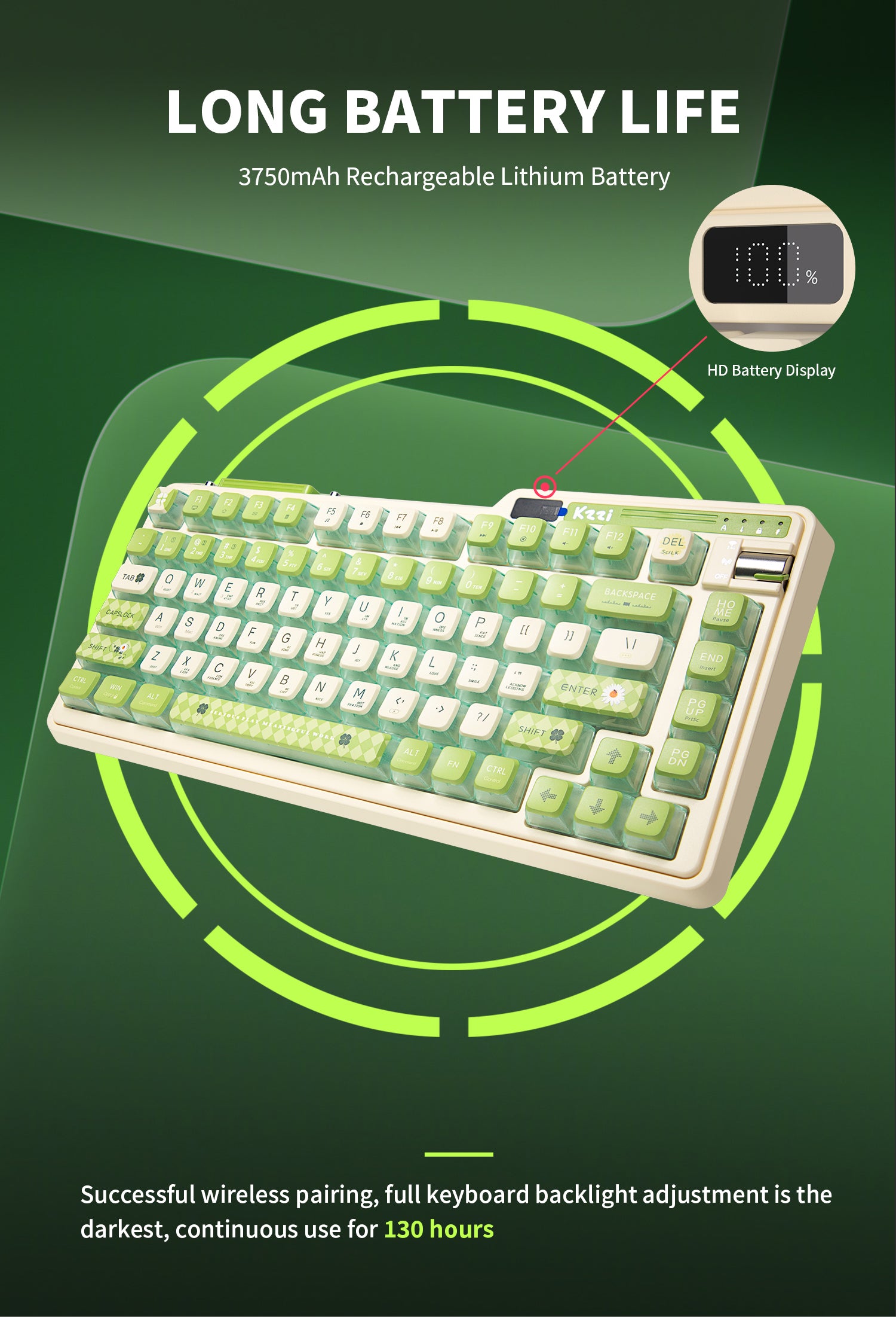KZZI K75 PRO RGB 75% Wireless Gasket Mechanical Night Grey Keyboard, Triple Mode, Eternity Tactile Switch 11