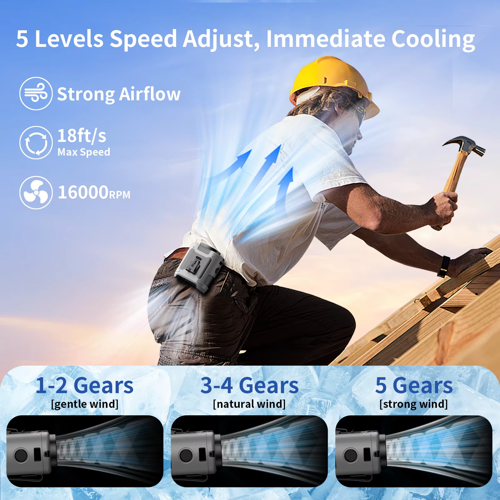 10000mAh Portable Outdoor Waist Fan Hanging Neck Strong Wind with Power Bank LED Lighting for Emergency Sports Outdoor Working 6