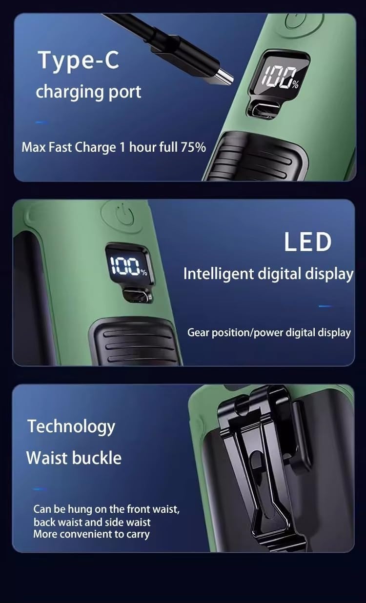 10000mAh Portable Outdoor Waist Fan Hanging Neck Strong Wind with Power Bank LED Lighting for Emergency Sports Outdoor Working (Green) 8